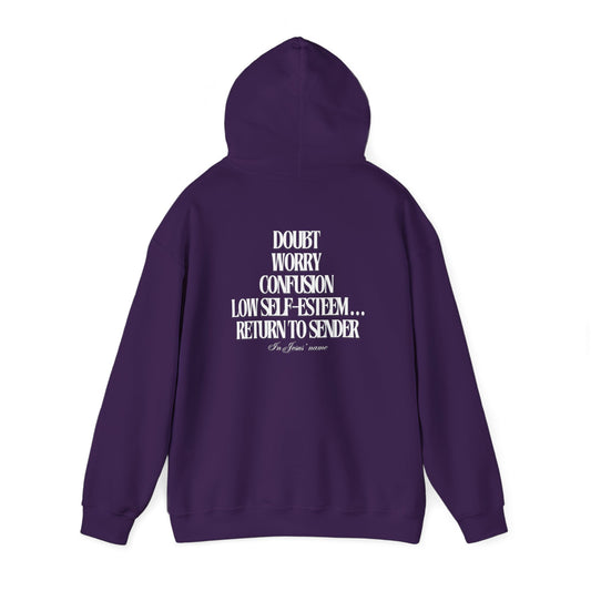 Return to Sender Hoodie with Writing On Back